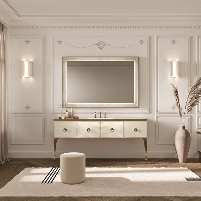 VITAGE milldue edition MAJESTIC 10/b Комплект мебели напольный, раковина, зеркало, с подсветкой, отделка: стекло onice gold, фурнитура: бронза