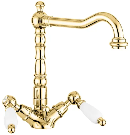 Emmevi Deco Ceramic, двухрычажный смеситель для раковины (излив ), с донным клапаном, цвет золото