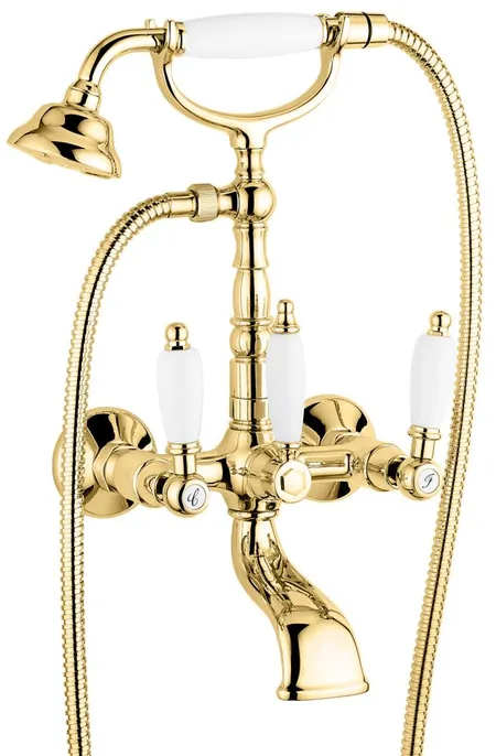 Emmevi Deco Ceramic, двухрычажный смеситель для ванны (излив ), с набором для душа, цвет золото