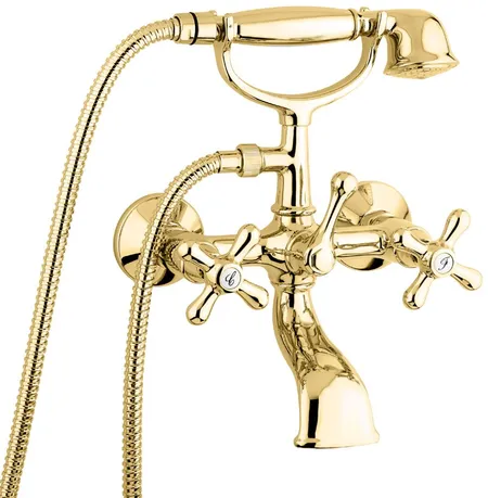 Emmevi Deco Classic, двухвентильный смеситель для ванны (излив ), с набором для душа, цвет золото