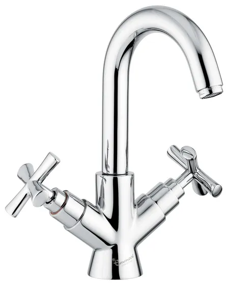Emmevi Spirit New, двухвентильный смеситель для раковины (, поворотный излив ), с донным клапаном, цвет брашированное золото