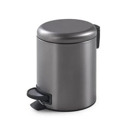 Gedy Potty, круглый контейнер для мусора с педалью (5 л.), крышка soft close, цвет оружейная сталь