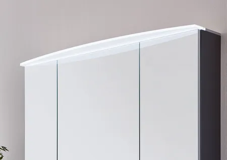 Marlin 3040city, зеркальный шкаф (3 двери) с LED подсветкой в козырьке из оргстекла, цвет белый глянец