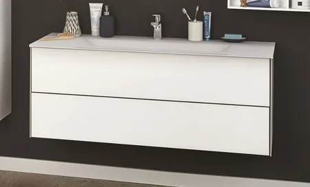 Puris Ice Line, тумба под раковину с открытием PUSH, цвет белое матовое стекло