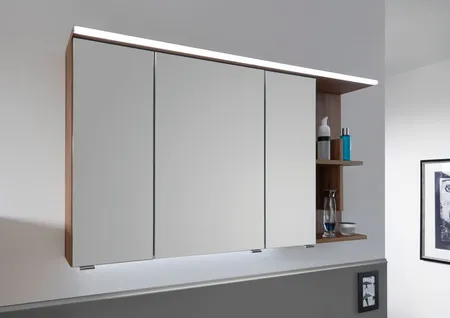 Puris Purefaction, зеркальный шкаф 120 см правый (3 двери и 1 открытая полка) с Led подсветкой, цвет белый глянцевый
