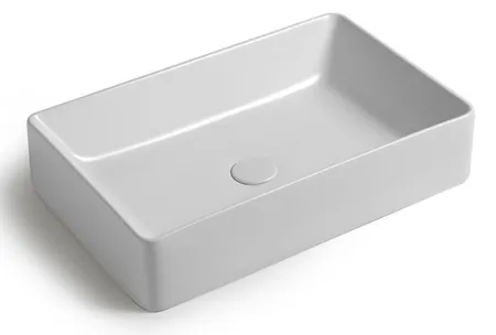 White Ceramic Slim, накладная прямоугольная раковина, цвет белый глянцевый