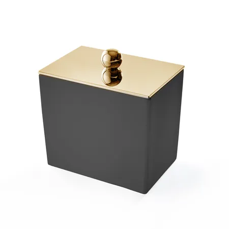 3SC Mood Black Баночка универсальная, с крышкой, настольная, композит Solid Surface, цвет: чёрный матовый/золото 24к