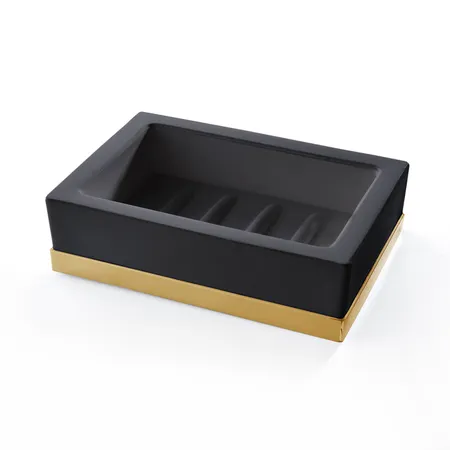 3SC Mood Deluxe Black Мыльница настольная, композит Solid Surface, цвет: чёрный матовый/золото 24к