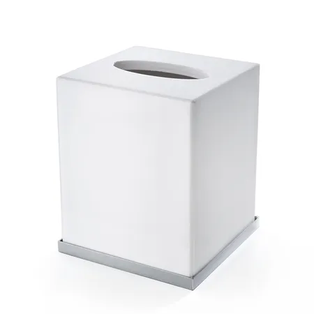 3SC Mood Deluxe White Контейнер для бумажных салфеток, квадратный, настольный, композит Solid Surface, цвет: белый матовый/хром