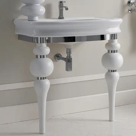 3SC VIA VENETO Консоль с раковиной LANTE,цвет белый глянец, в комплекте с сифоном, напольная, цвет консоли белый матовый/хром
