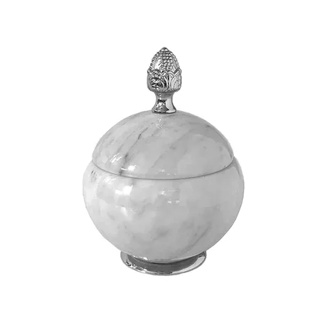 3SC Elegance Баночка универсальная, с крышкой, настольная, цвет: мрамор bianco carrara/хром