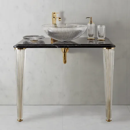 3SC Elegance Консоль ELEGANCE с раковиной EL11, топ-мрамор grigiobardiglio, сифон, напольная, цвет: золото 24к. Lucido