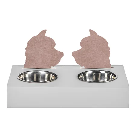 ADJ Подставка с мисками Dog, хром, цвет: устричный/пепельная роза