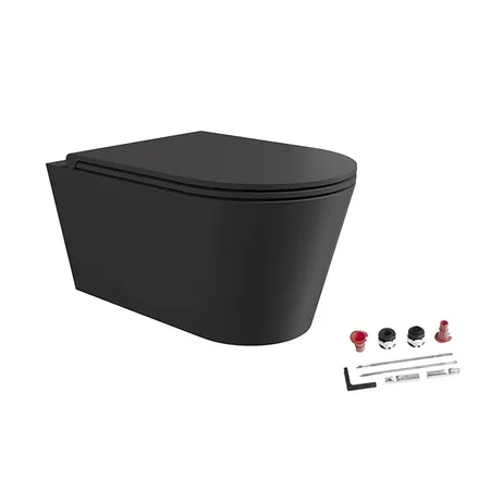 Alice Hide Round Унитаз, подвесной, безободковый, с сиденьем и крышкой с микролифтом, с набором для крепления, цвет: чёрный матовый