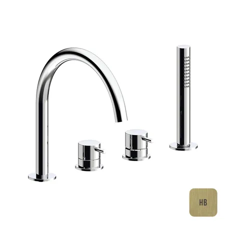 Almar Mixers Смеситель на борт ванны, 4 отв, с ручным душем, цвет: латунь брашированная PVD