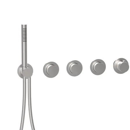 Almar Modular PUSH Смеситель для душа, встраиваемый, термостатический, на 3 потребителя с модулем ручного душа, цвет: нержавеющая сталь брашированная AISI 316