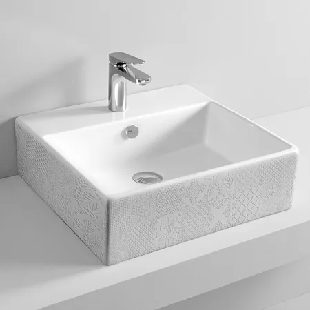 Artceram Quadro Раковина, 1 отв, с переливом, цвет: белый глянцевый, декор: Cementina