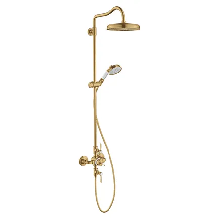 Axor Montreux Showerpipe Душевая стойка с верхним душем, термостатическим смесителем, ручным душем и шлангом, цвет: шлифованное золото