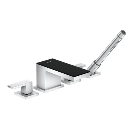 Axor MyEdition Смеситель для ванны, на 4 отв, излив, внешняя часть, цвет: хром/черное стекло