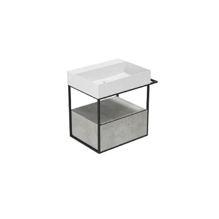 Azzurra Elegance Squared Подвесная структура под раковину, 1 ящик, полотенцедержатель, цвет ящика: Cemento, цвет структуры: Nero opaco