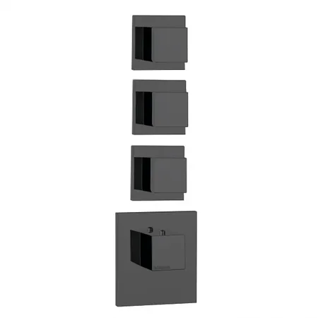 Bossini Cube Смеситель для душа, встраиваемый, термостатический, (внешняя часть), с запорным вентилем на 3 - 6 выхода, цвет: черный матовый