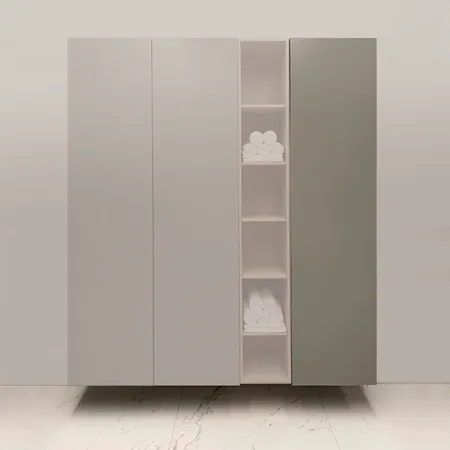 Burgbad Пенал подвесной, RX, петли справа, дверь push-open, 4 стеклянные полки, цвет: Grey matt