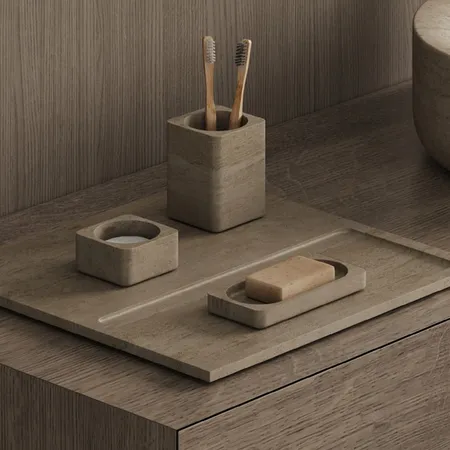 Dea Design Marble Контейнер для ватных дисков, настольный, из мрамора, цвет: Travertine