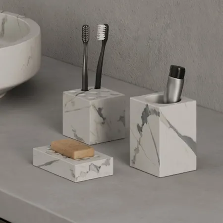 Dea Design Marble Стакан настольный, из мрамора, с отверстиями под з/щетки цвет: Statuario White