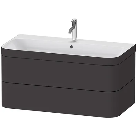 Duravit Happy D.2 Plus Комплект мебели, 2 ящ, с 1 отв для смес, в компл.с сиф и донным клап, раковина bi-color, подвесной, цвет: графит супермат