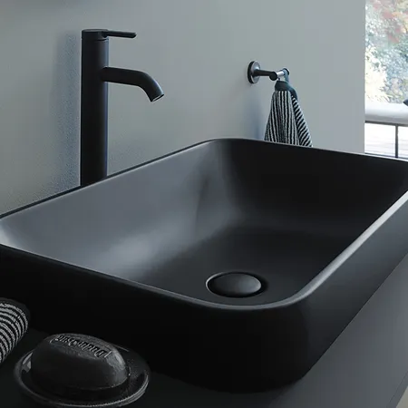 Duravit Happy D.2 Plus Раковина, без отв, без перелива, с выпуском, с керамической крышкой, WonderGliss, цвет: Anthracite matt