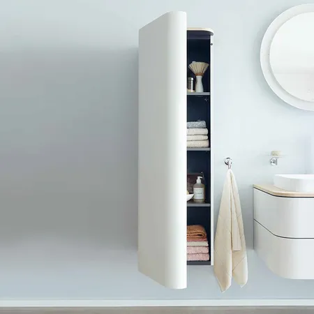 Duravit Happy D.2 Plus Шкаф навесной с 3 стеклянными полками петли слева, подвесной, цвет: nordic white satin matt/mediterrenean oak