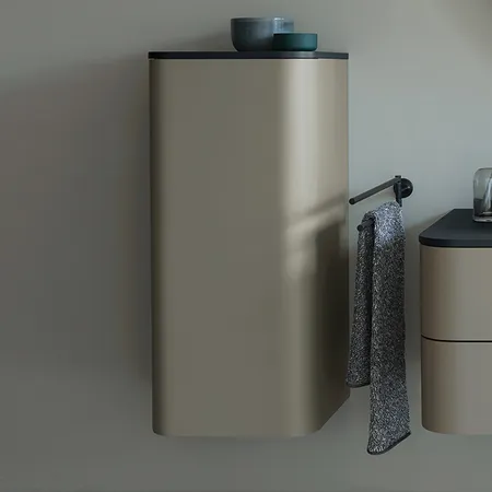 Duravit Happy D.2 Plus Шкаф подвесной, с 2 стеклянными полками, 1 дверь, петли слева, цвет: stone grey satin matt/brushed walnut