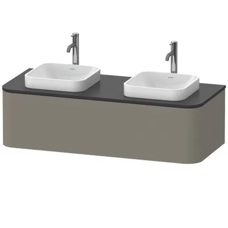 Duravit Happy D.2 Plus Тумба подвесная, с 2 раковинами и 1 ящиком, цвет: stone grey satin matt