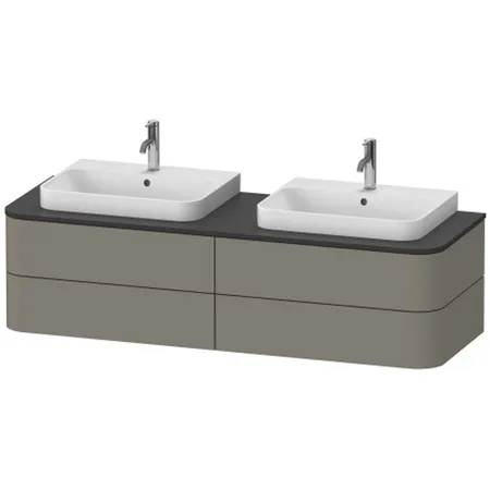 Duravit Happy D.2 Plus Тумба подвесная, с 2 раковинами и 4 ящиками, цвет: stone grey satin matt