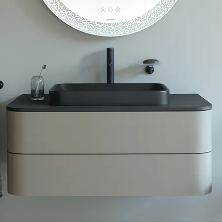 Duravit Happy D.2 Plus Тумба подвесная с раковиной, 2 ящика, цвет: stone grey satin matt/Anthracite matt