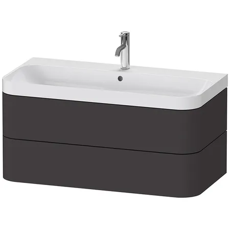 Duravit Happy D.2 Plus Тумба подвесная, c-shaped с раковиной, с 1 отв, 2 ящика, выпуск и сифон в комплекте, цвет: графит суперматовый