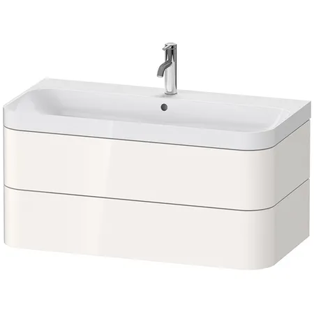 Duravit Happy D.2 Plus Тумба подвесная, c-shaped с раковиной, с 1 отв, 2 ящика, выпуск и сифон в комплекте, цвет: белый глянцевый