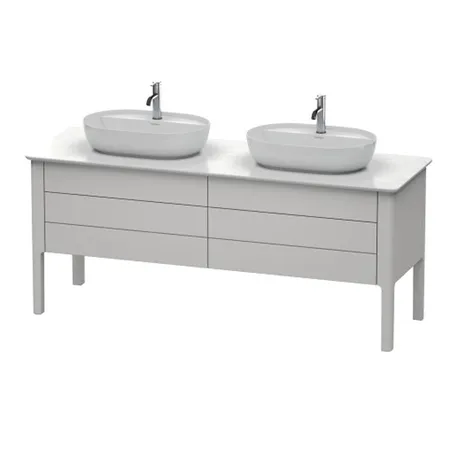 Duravit Luv База напольная, с 2 выдв. ящиками, каменной столешницей и раковинами, цвет: скандинавско белый шелковисто-матовый