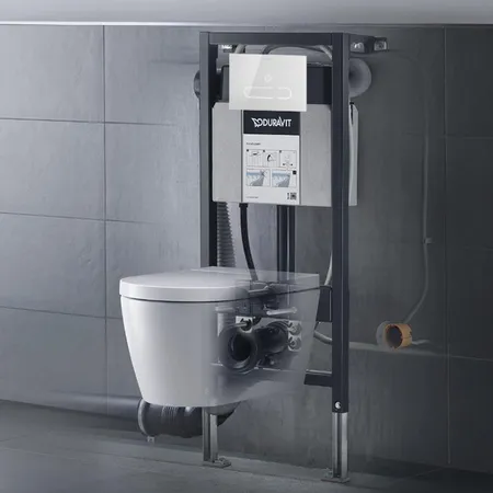 Duravit ME by Starck Унитаз подвесной Rimless, с сиденье SensoWash® Starck f Lite, инсталляция в комплекте, цвет: белый