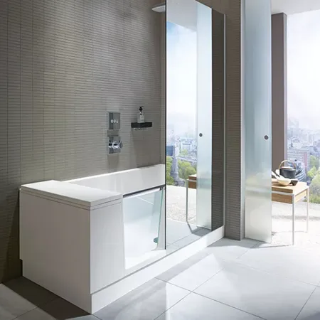 DURAVIT Shower + Bath Bathtub Ванна, прямоугольная с входной дверью и душевой шторкой ЗЕРКАЛЬНОЙ, SX - левосторонняя, цвет: белый