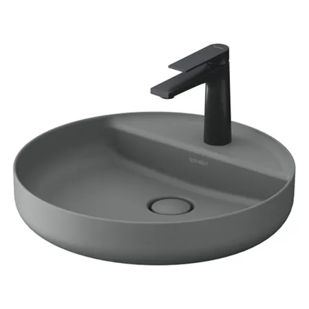 Duravit Vitrium Раковина накладная, с 1 отв, круглая, из DuroCast UltraResist, без перелива, с полкой, цвет: светло-серый матовый