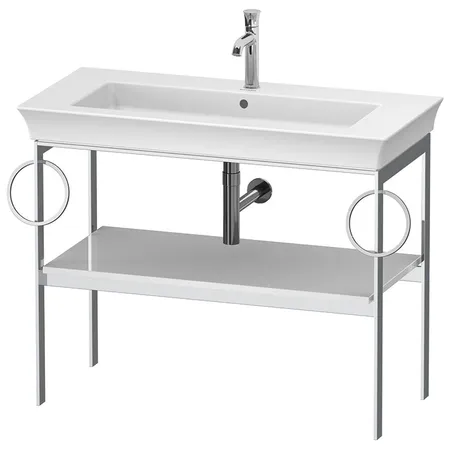 Duravit White Tulip Металлическая консоль, напольная, 1 дерев. полка, 2 п/держ, цвет: белый высокоглянцевый