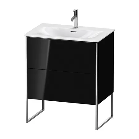 Duravit XSquare Тумба с раковиной, напольная, 2 яшика, встроенные ножки с регулировкой по высоте, цвет: Black High Gloss