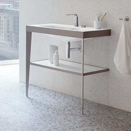 Duravit XViu Консоль напольная, с полкой, с раковиной без перелива, 2 отв, цвет: champagne matt/white high gloss lacquer