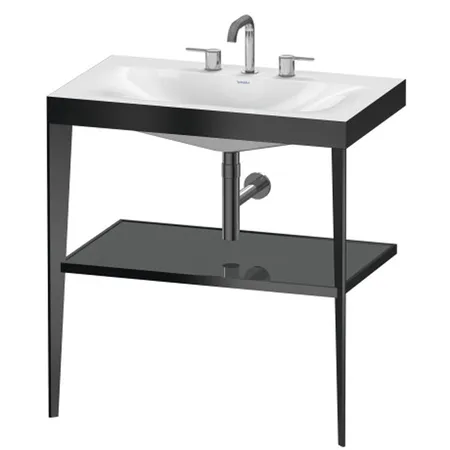 Duravit XViu Консоль напольная, с полкой, с раковиной без перелива, 3 отв, цвет: black matt/flannel grey high gloss lacquer