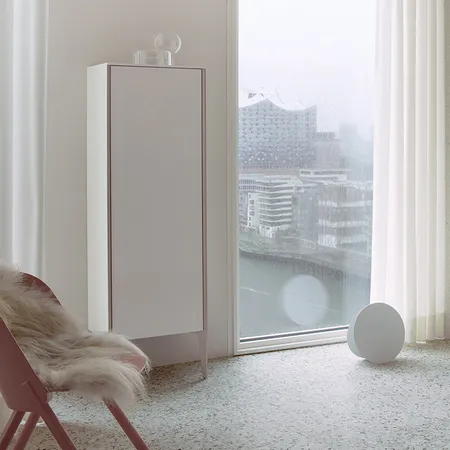 Duravit XViu Шкаф подвесной с 3 стеклянными полками, 1 дверь, (петли слева), цвет: champagne matt/white high gloss