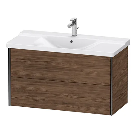 Duravit XViu Тумба подвесная, с раковиной, 2 ящика, цвет: walnut dark/черный матовый