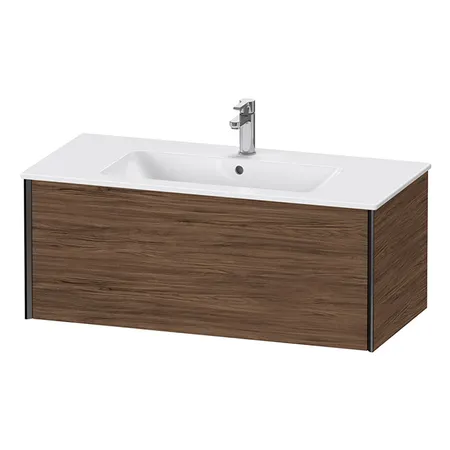 Duravit XViu Тумба подвесная, с раковиной, 1 ящик, цвет: walnut dark/черный матовый