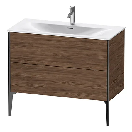 Duravit XViu Тумба подвесная, с раковиной, 2 ящика, цвет: walnut dark/черный матовый