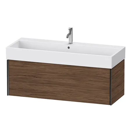 Duravit XViu Тумба подвесная, с раковиной, 1 ящик, цвет: walnut dark/черный матовый
